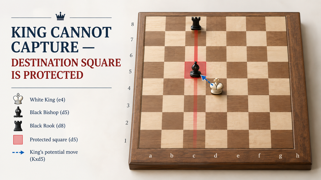 Can a King Capture a Protected Piece White king on e4 and black bishop on d5 protected by a rook on d8