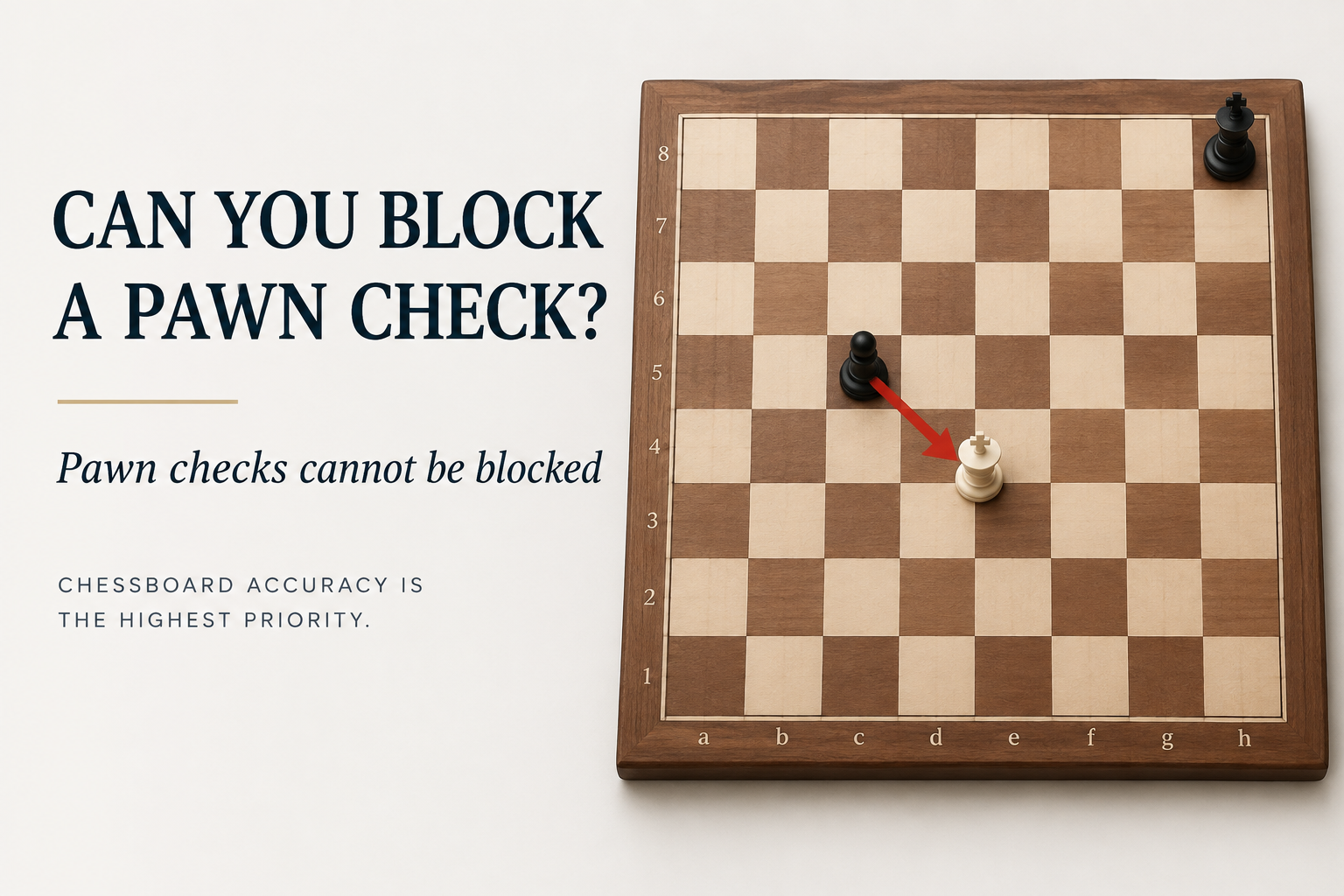 Chess illustration showing a black pawn on d5 checking a white king on e4