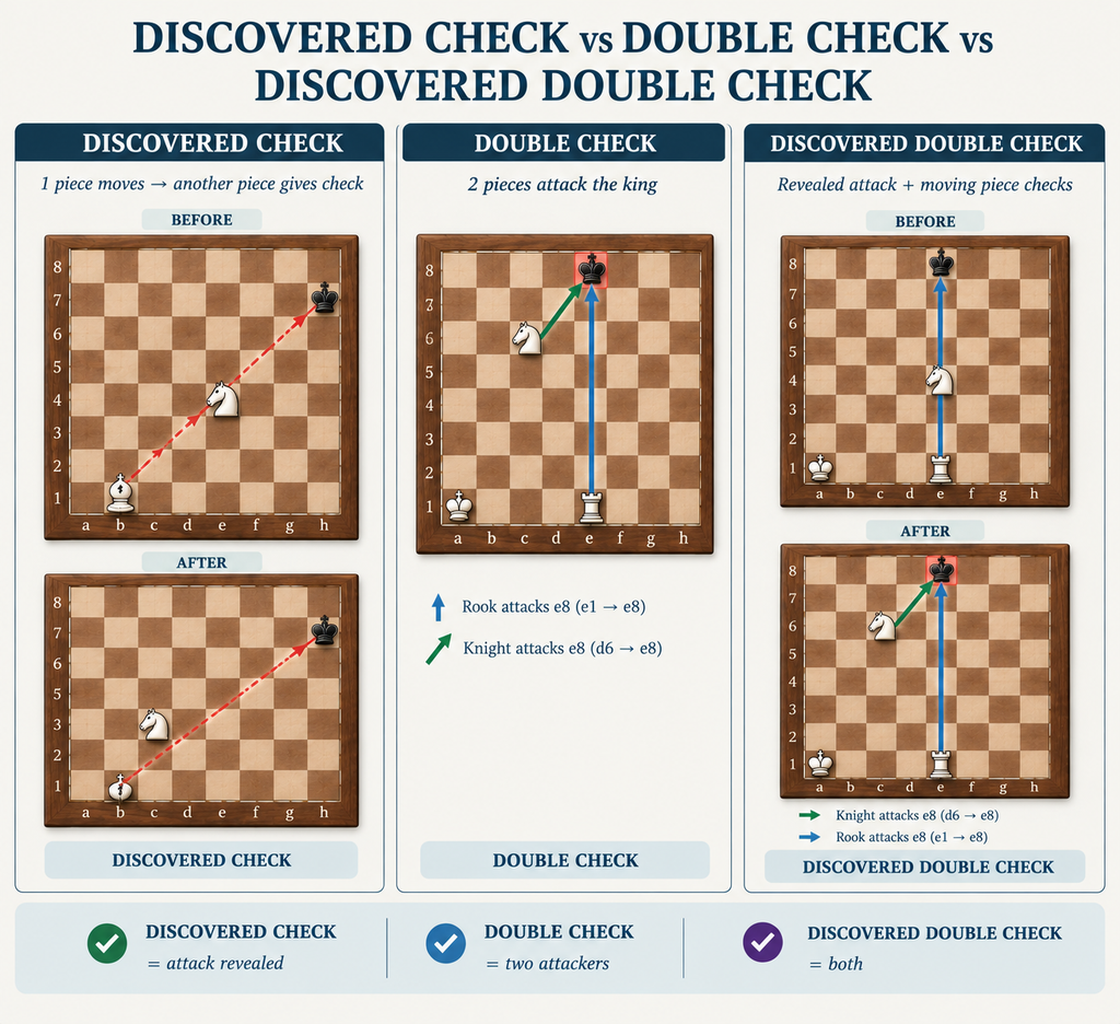 The difference between discovered check and double check