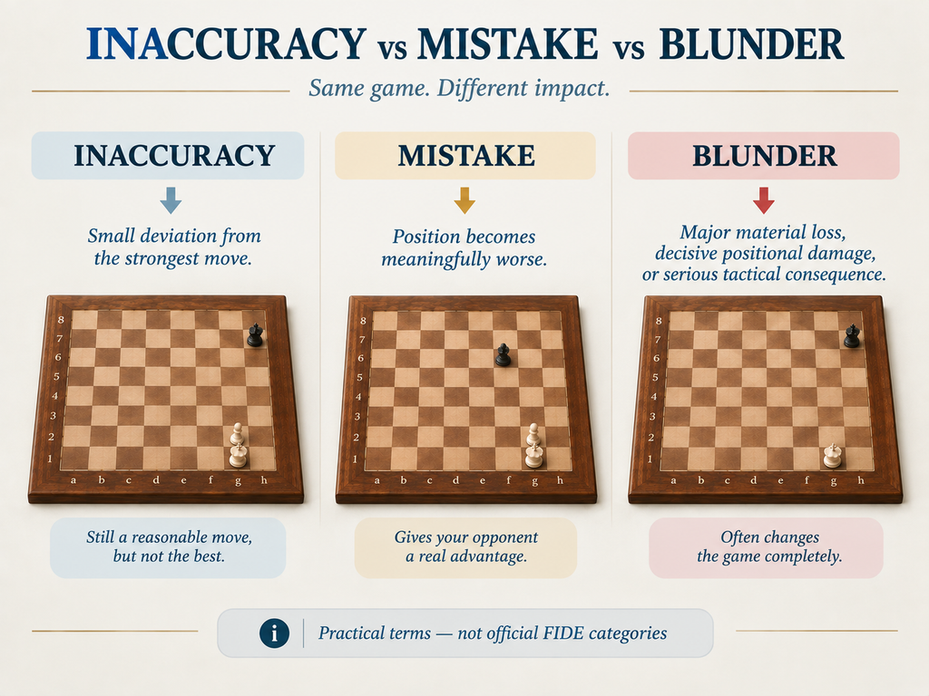 The difference between a blunder and a mistake in chess